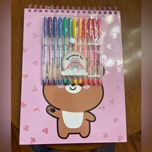 New Colorful Sketchbook Set 12 gel pens, 2 sticker sheets, large sketchbook girl